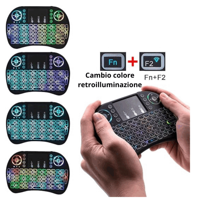 Tastiera Wireless Retroilluminata con Touchpad e Mouse | Ricaricabile 2.4GHz per Smart TV e PC - immagine 4