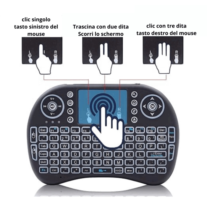 Tastiera Wireless Retroilluminata con Touchpad e Mouse | Ricaricabile 2.4GHz per Smart TV e PC - immagine 6