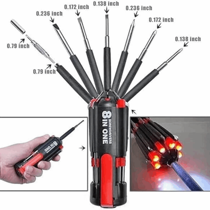 Cacciavite Multifunzione 8 in 1 con Torcia LED Potente - immagine 4