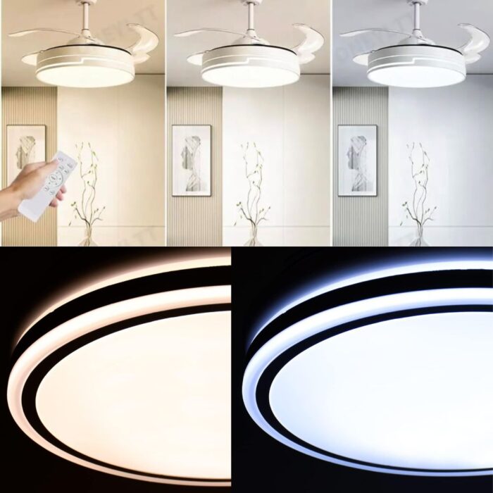 Lampadario con Ventilatore LED 120W, Pale Retrattili 3 Velocità e 3 Tonalità di Luce - immagine 2