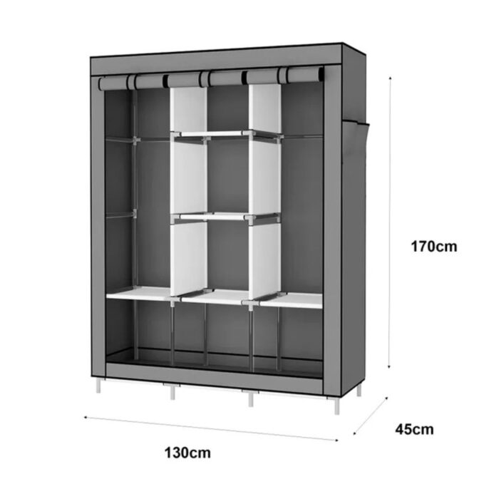 Armadio in Tessuto 170x130x45 cm Richiudibile 6 Ripiani | Guardaroba Compatto - immagine 3