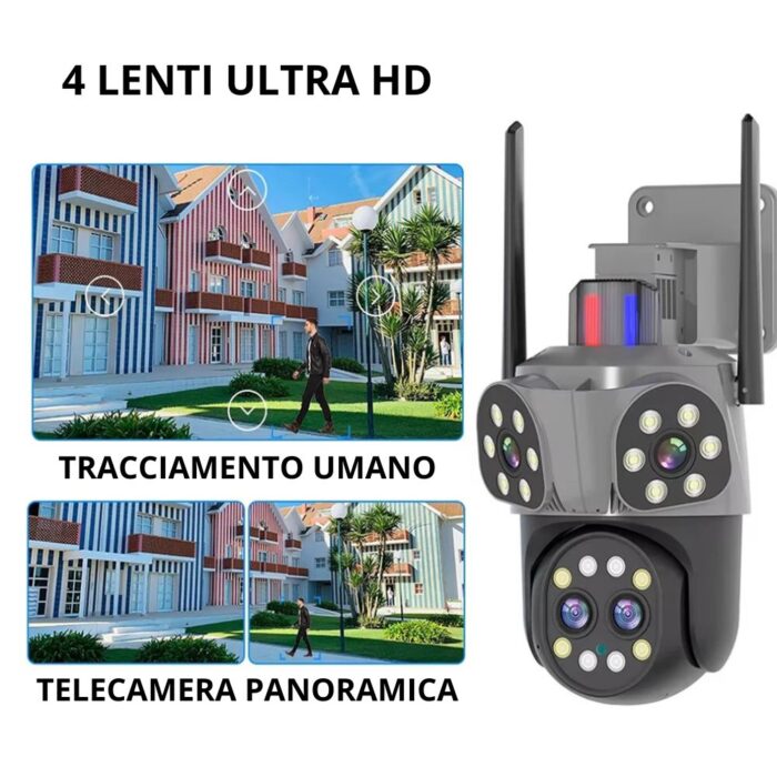 Telecamera PTZ Wi-Fi 360° Quadruple Vision | Audio Bidirezionale e Allarme 8mp - immagine 5