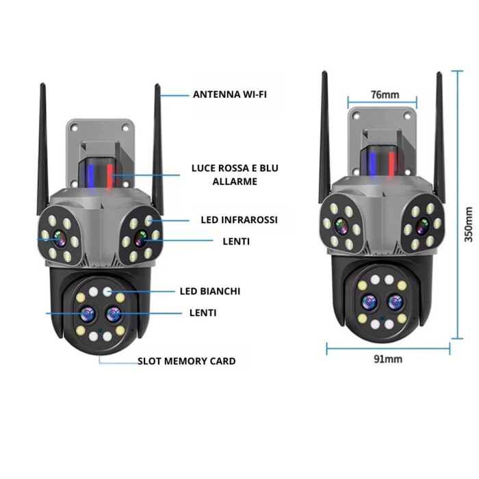 Telecamera PTZ Wi-Fi 360° Quadruple Vision | Audio Bidirezionale e Allarme 8mp - immagine 2