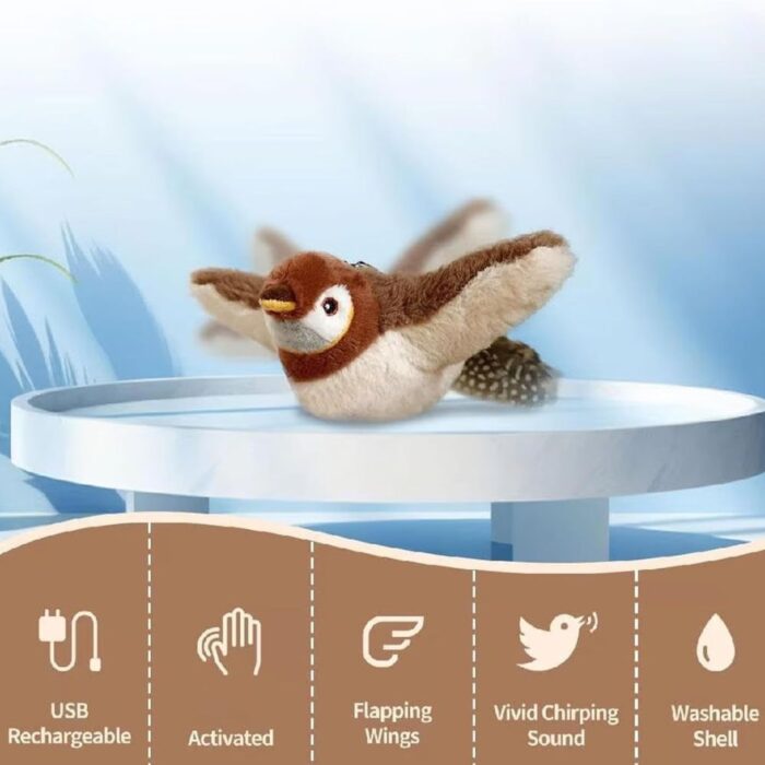 Uccellino Flappy per Animali con Ali Mobili e Cinguettio Reale | Peluche USB Ricaricabile - immagine 9