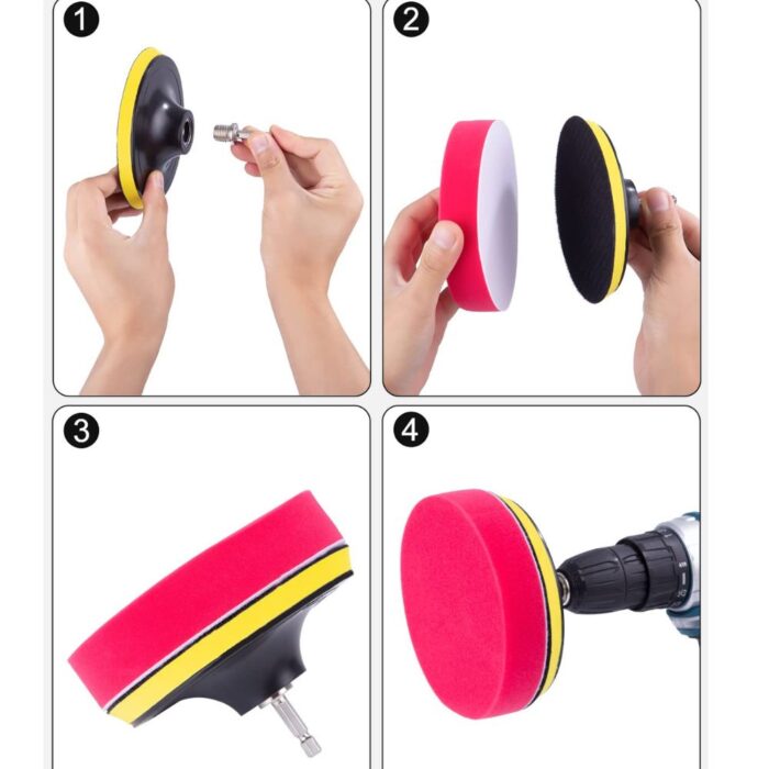 Spugne Lucidatura Auto Diametro 15cm | 6 Pezzi Colorati con Adattatore Trapano - immagine 5