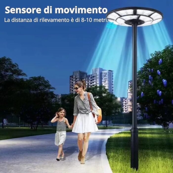 Lampione Solare LED 5000W Circolare UFO | IP66 con Sensore Crepuscolare e Movimento - immagine 7