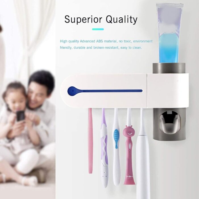 Portaspazzolino da Parete con Sterilizzatore UV | Dispenser 5 posti Dentifricio Automatico USB - immagine 8